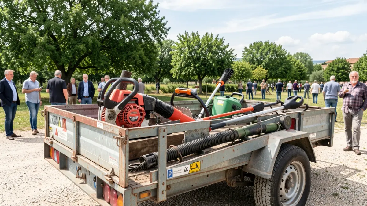 Imatge genèrica d'un remolc agrícola amb eines de jardineria.