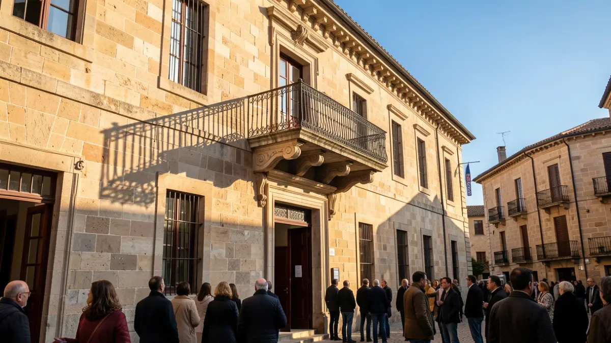 Ajuntament de Benejússer amb balcó i llum de vesprada.