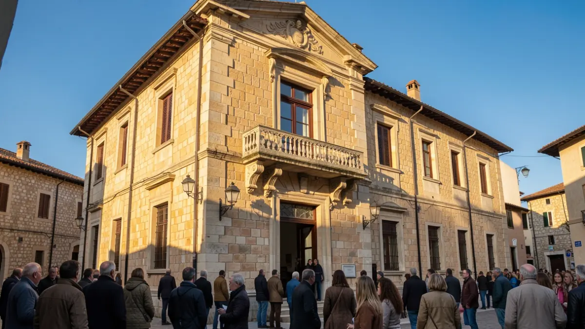 Generic image of a Mediterranean-style town hall facade with a balcony.