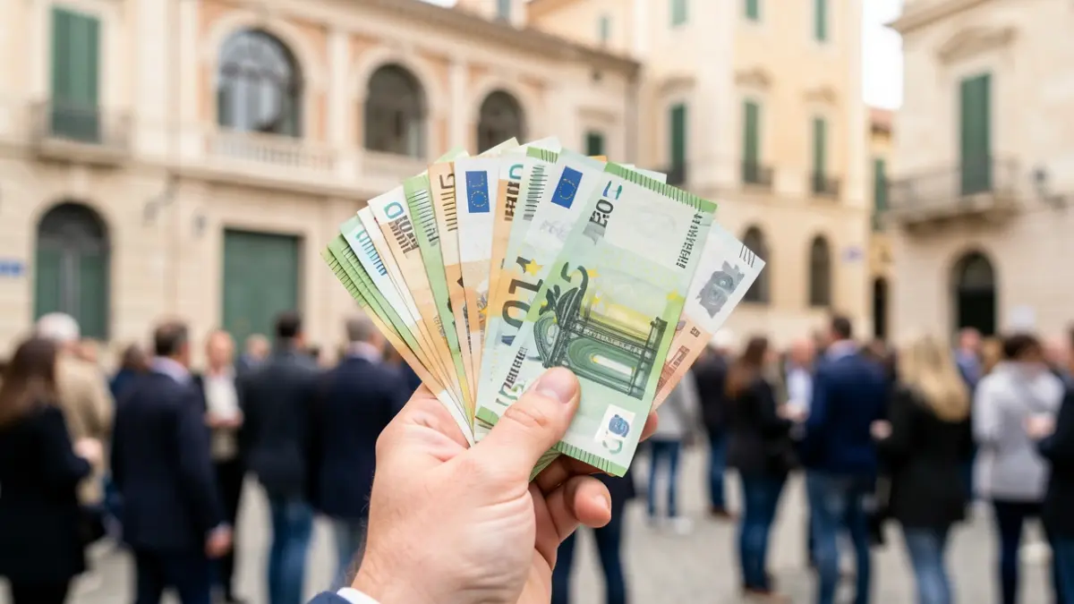 Imatge genèrica de diners i un edifici oficial.