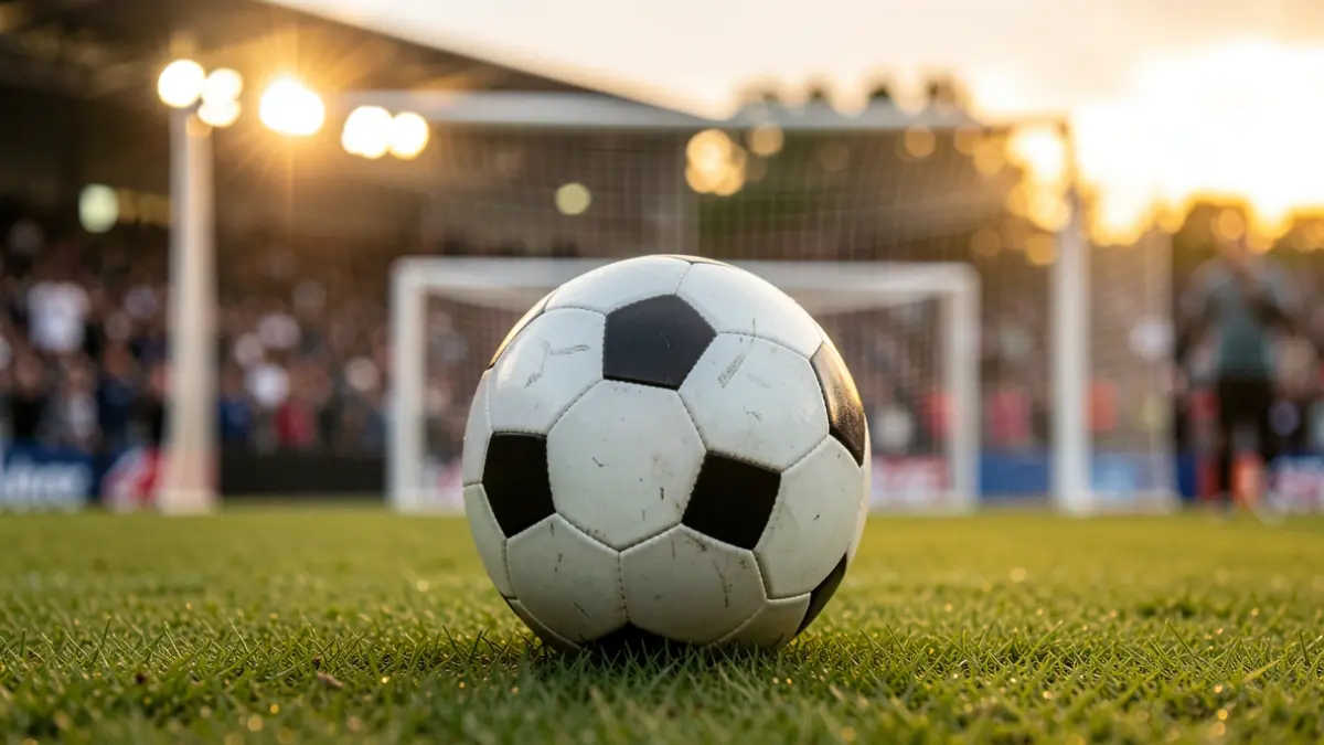 Generic image of a football field with a ball and goal in the background.