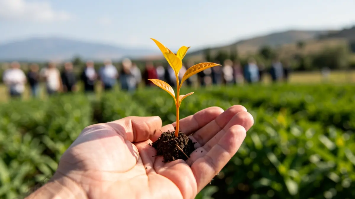Generic image of a hand holding a young plant.