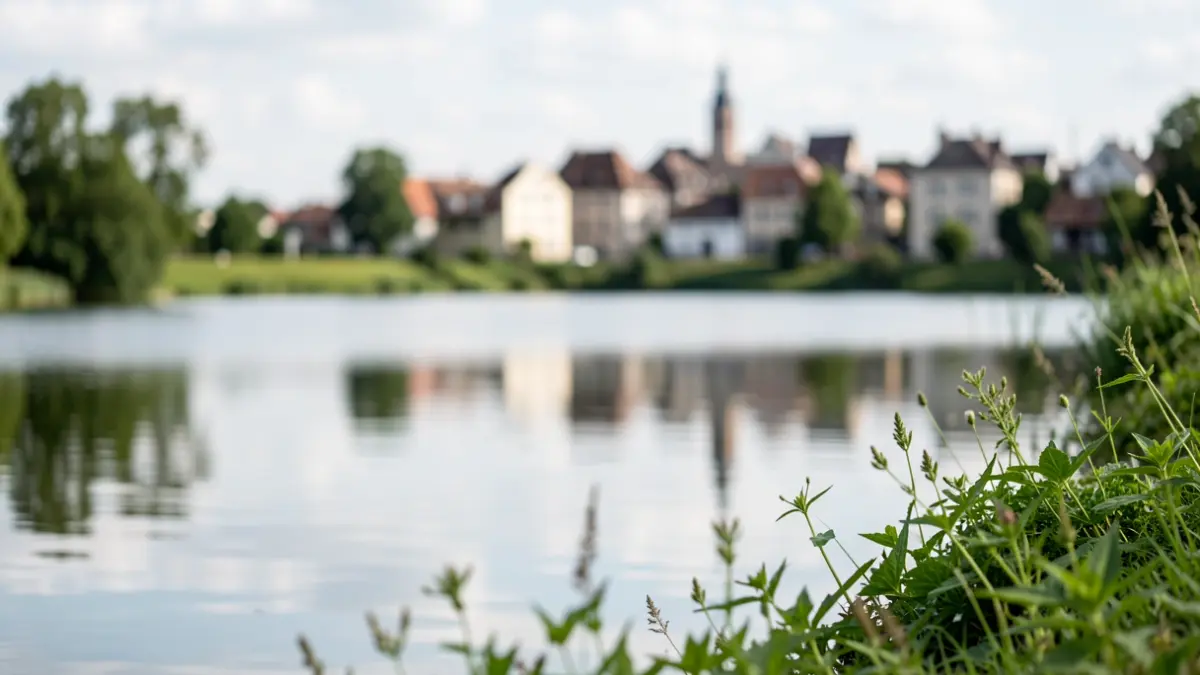 Imatge genèrica d'un llac amb vegetació i una ciutat europea al fons.