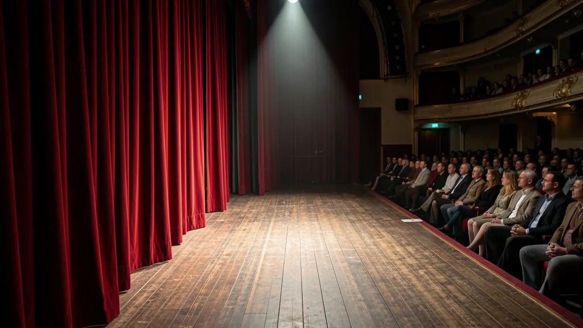 Imagen genérica de un escenario de teatro con cortinas y un foco.