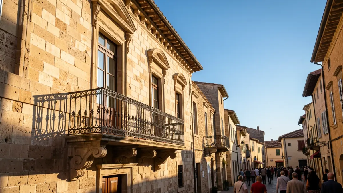 Imagen genérica de la fachada de un ayuntamiento con balcón y luz de verano.