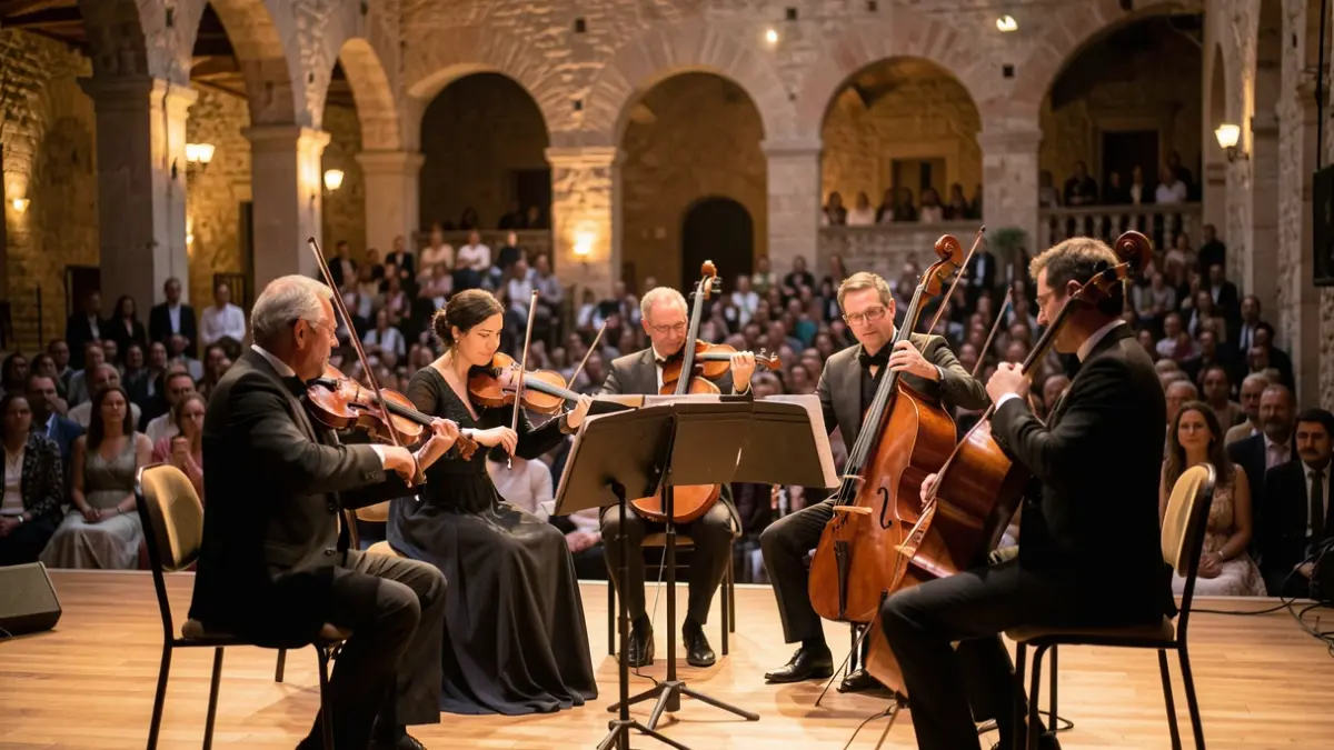 Imagen genérica de un cuarteto de cuerda actuando en un auditorio.