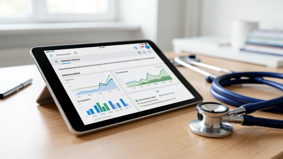 Imatge genèrica d'una tauleta mèdica amb una interfície digital i un estetoscopi.