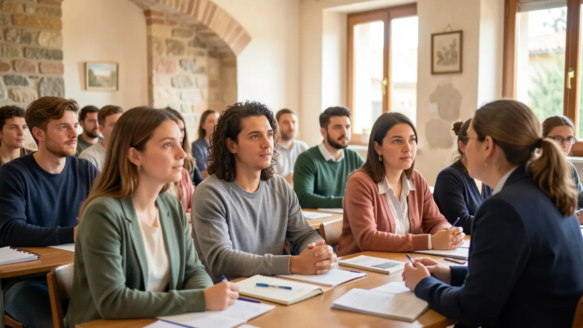 Generic image of a group of young adults in a training environment.