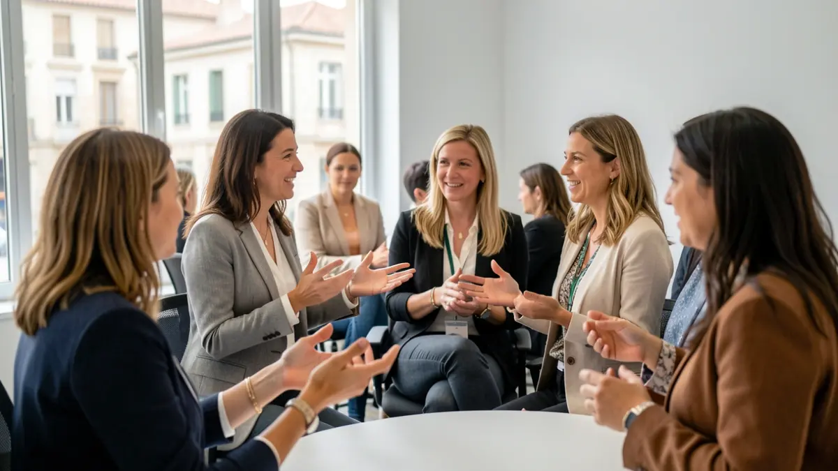 Generic image of women participating in a professional meeting in a modern space with Mediterranean architecture.