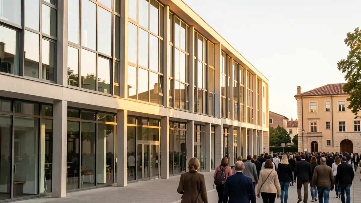 Imatge genèrica d'un edifici universitari modern amb detalls arquitectònics mediterranis.