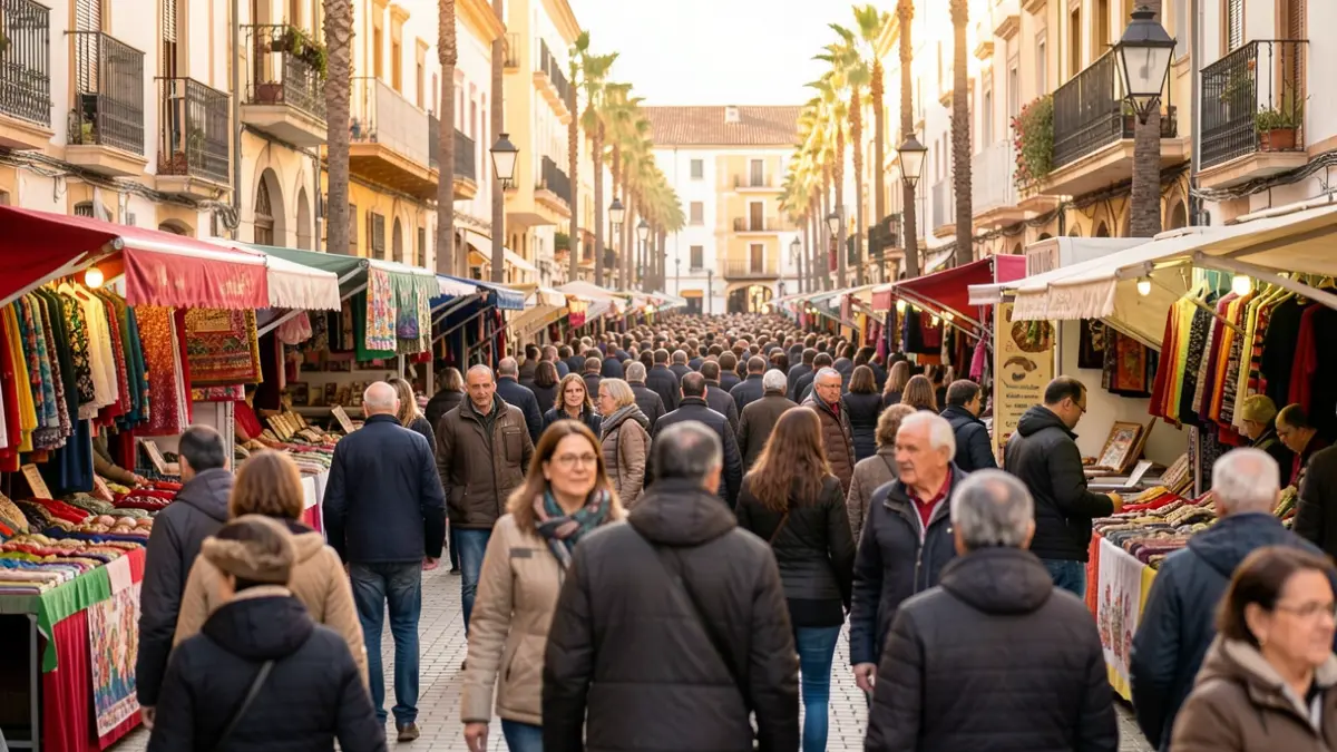 Imatge genèrica d'una fira amb multitud i parades al carrer.