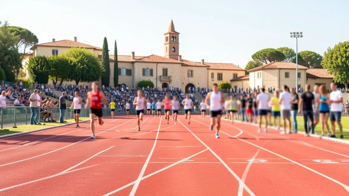 Imatge genèrica d'una pista d'atletisme amb atletes en la distància.