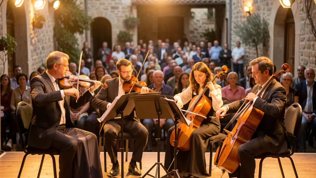Imatge genèrica d'un quartet de corda tocant en un escenari.
