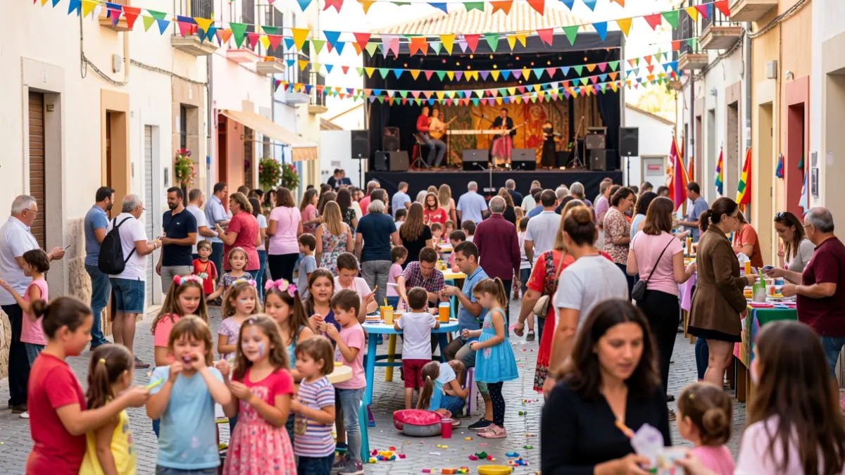 Imatge genèrica d'una celebració familiar al carrer amb activitats i música.