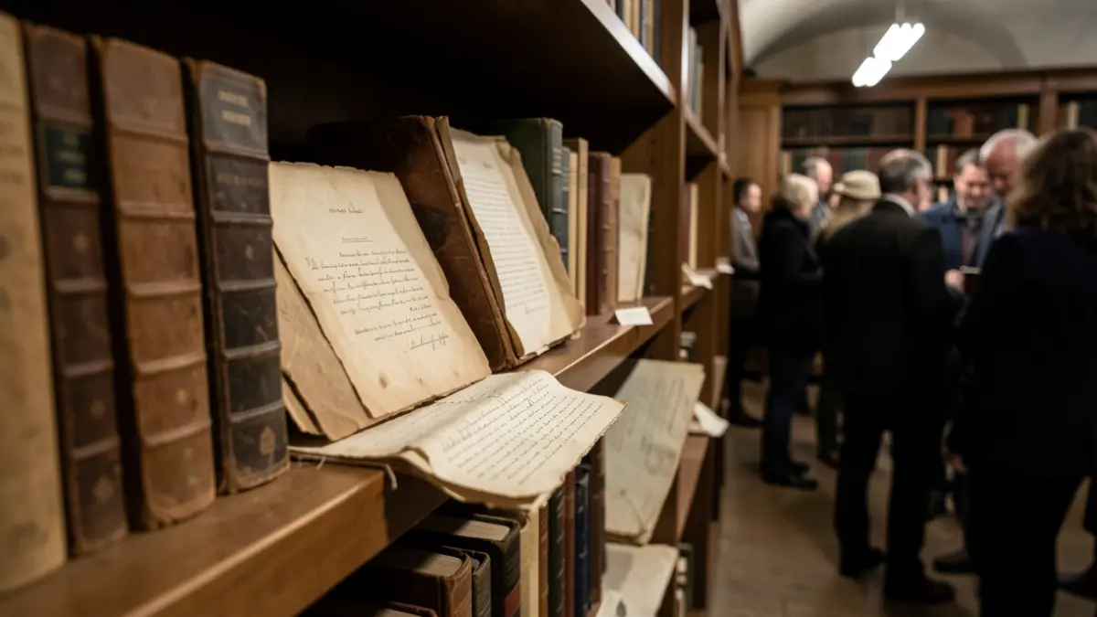 Imagen genérica de documentos antiguos y libros en un archivo.
