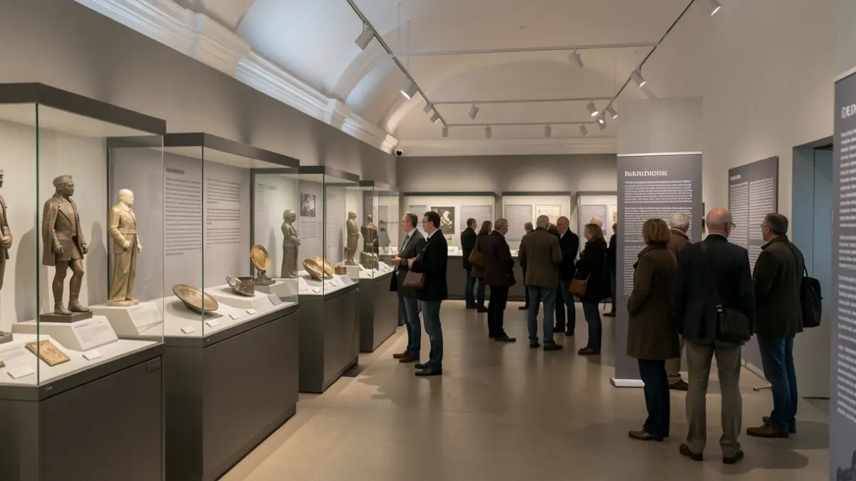 Imagen genérica de una sala de exposiciones de museo con vitrinas y paneles informativos.