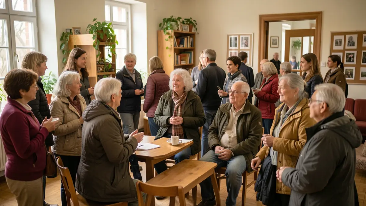 Imatge genèrica de voluntaris de diferents edats interactuant en un centre comunitari, creant un ambient de connexió i suport.