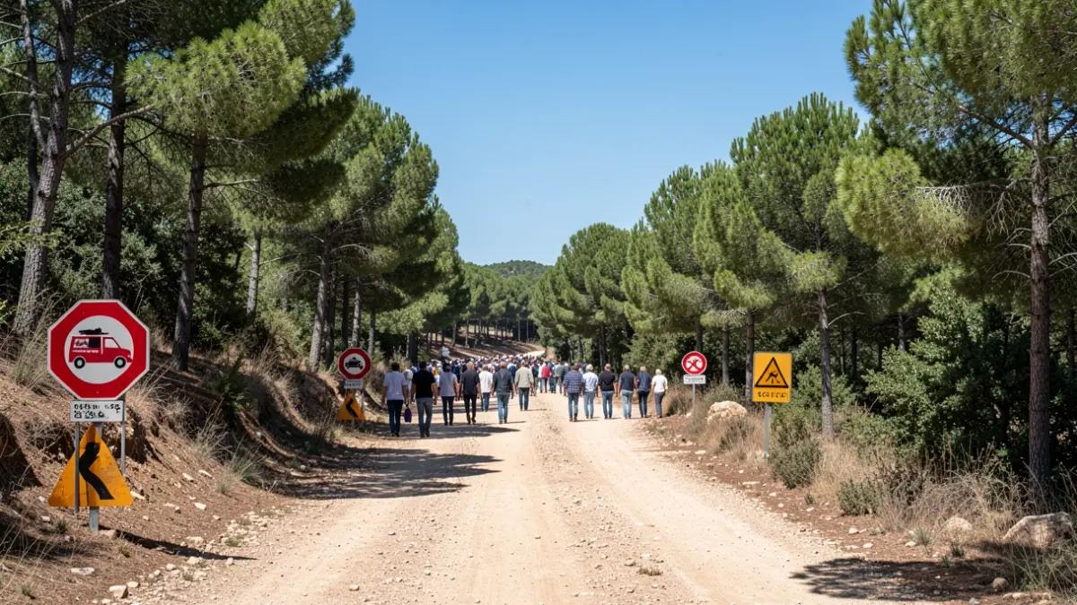 Imatge genèrica d'una pista forestal amb senyals d'accés per a vehicles d'emergència.