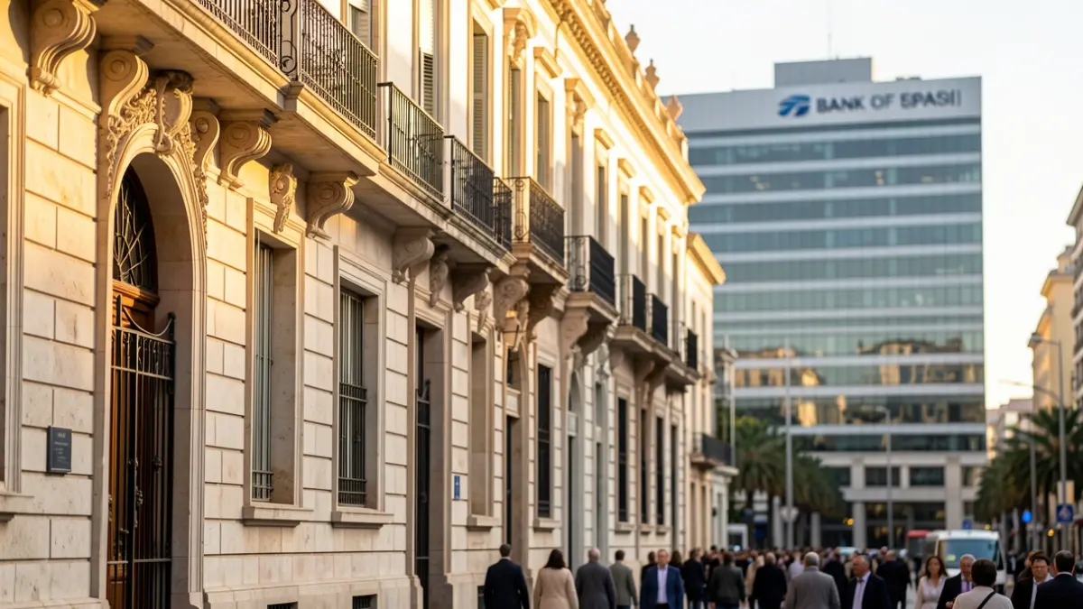 Imatge genèrica de la façana del Col·legi d'Economistes d'Alacant i una representació del Banc d'Espanya.