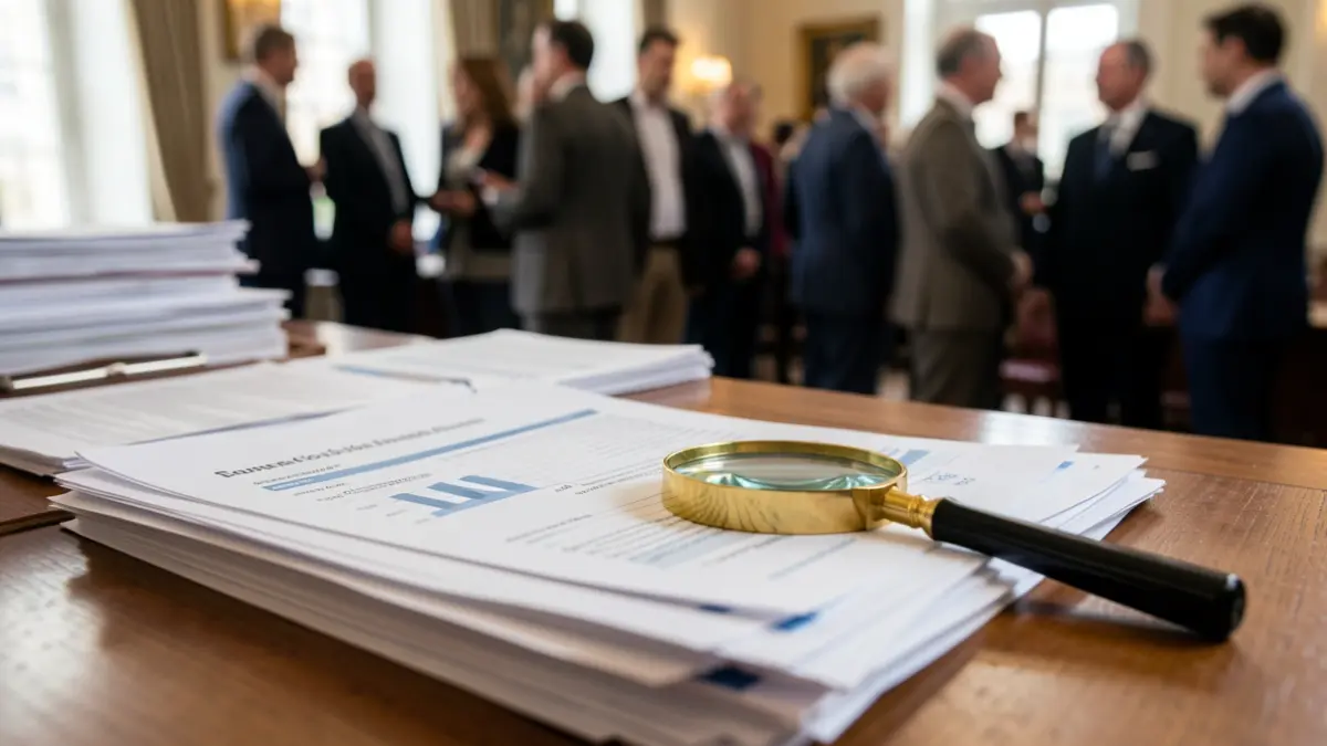 Generic image of financial documents and a magnifying glass on a wooden desk.