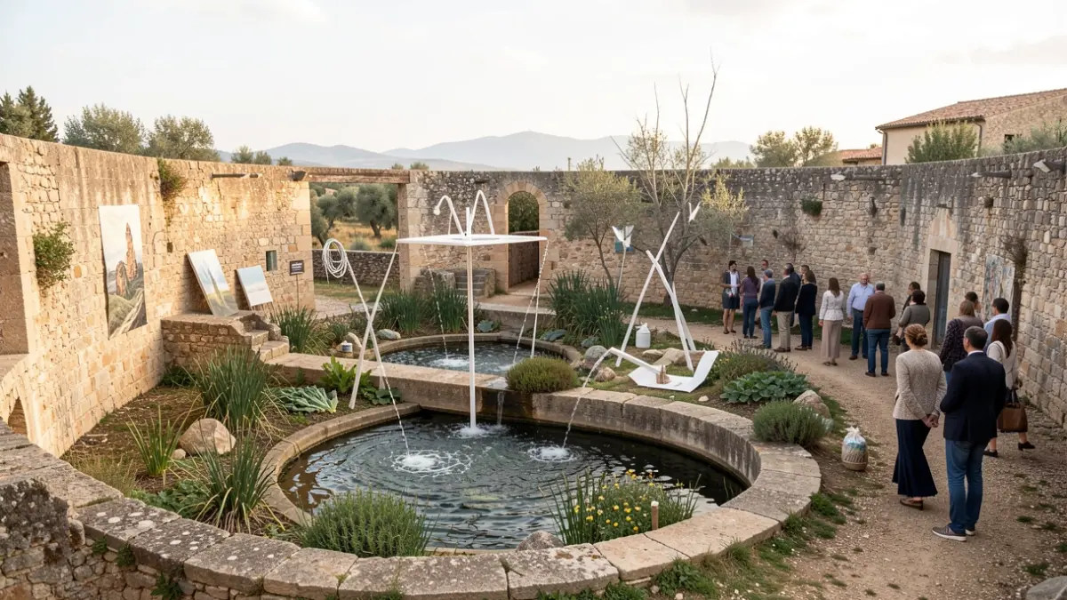 Imatge genèrica d'una instal·lació artística en un antic depòsit d'aigua en un entorn rural mediterrani.