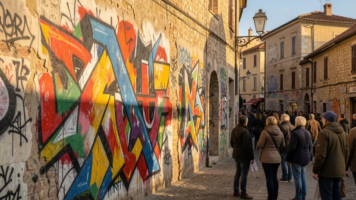 Generic image of an urban art mural on a wall with Mediterranean architecture.