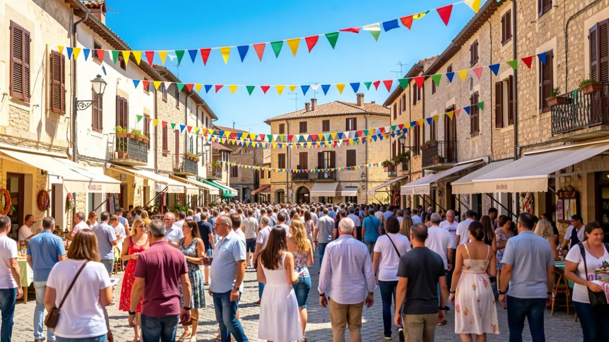 Imatge genèrica d'una plaça de poble mediterrani durant una festa popular.