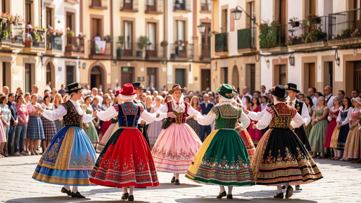 Generic image of a traditional Valencian dance group performing in a town square.