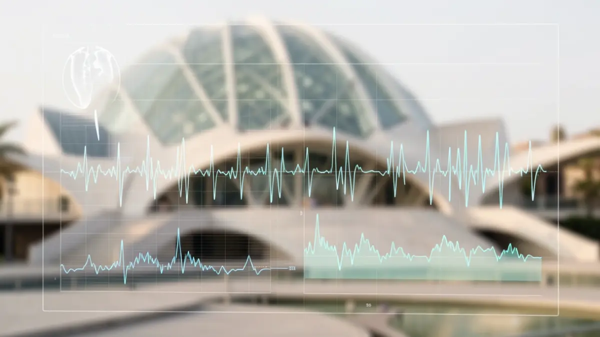 Generic image of computational cardiology research with elements of the City of Arts and Sciences.