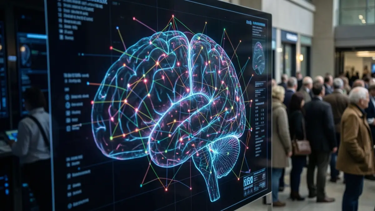 Imatge genèrica d'una ressonància magnètica cerebral amb connexions de dades abstractes.