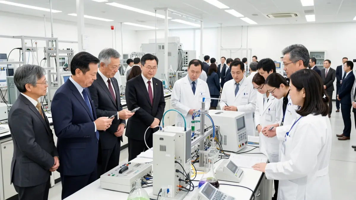 Imatge genèrica d'una delegació visitant un laboratori de recerca científica.