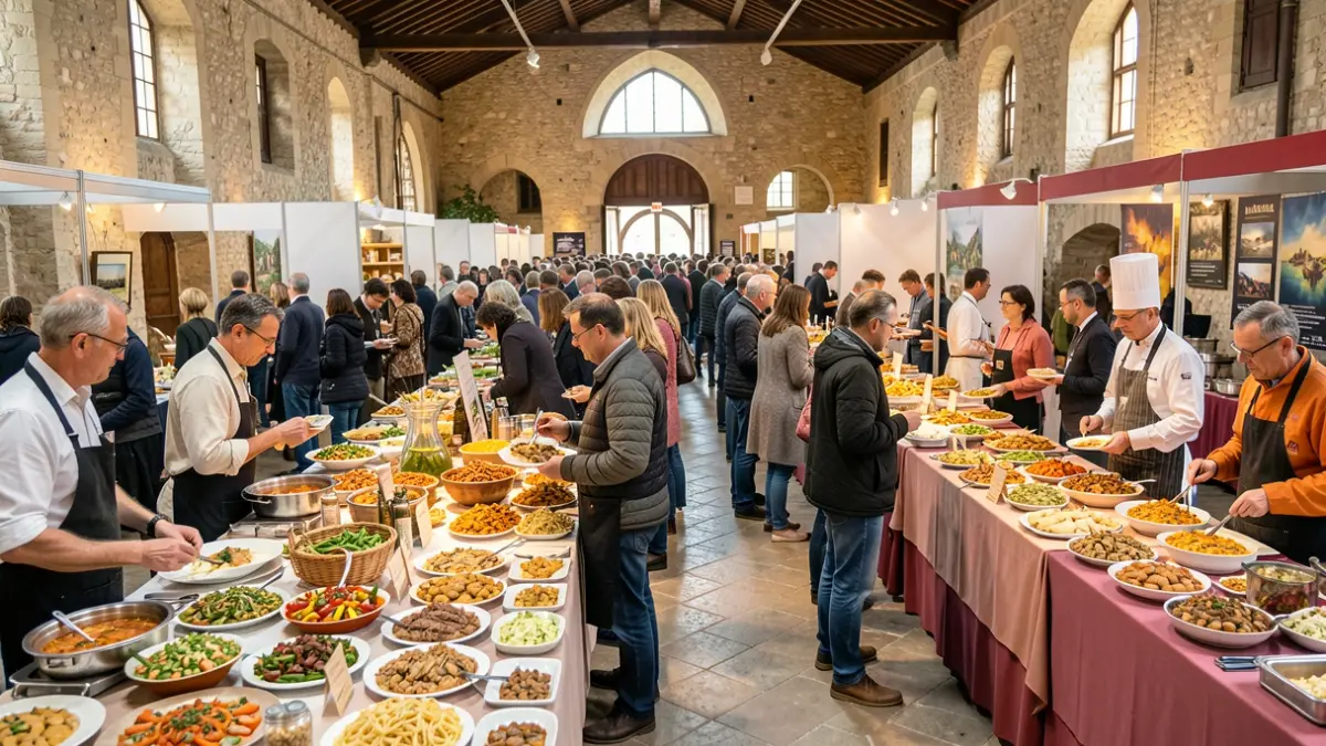 Imagen genérica de un evento gastronómico con expositores y asistentes.