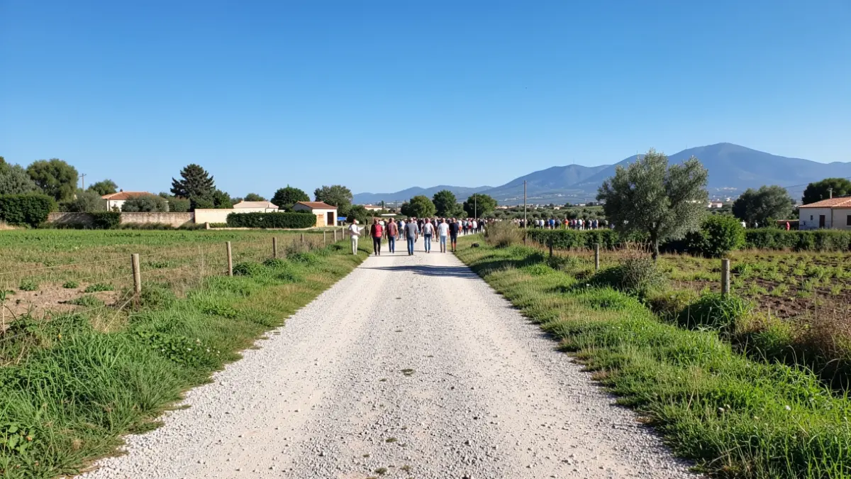 Imatge genèrica d'un camí rural a La Romana amb grava i marges verds.