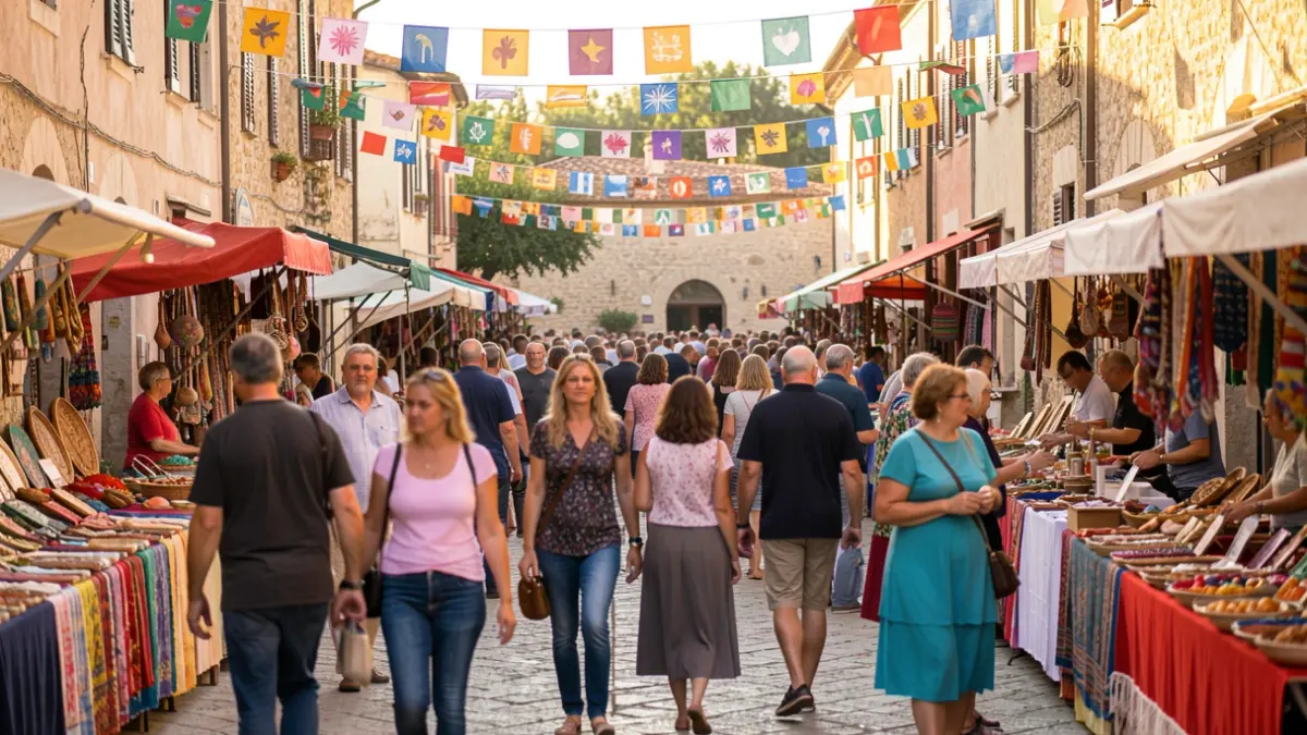 Imagen genérica de una feria con puestos y gente.