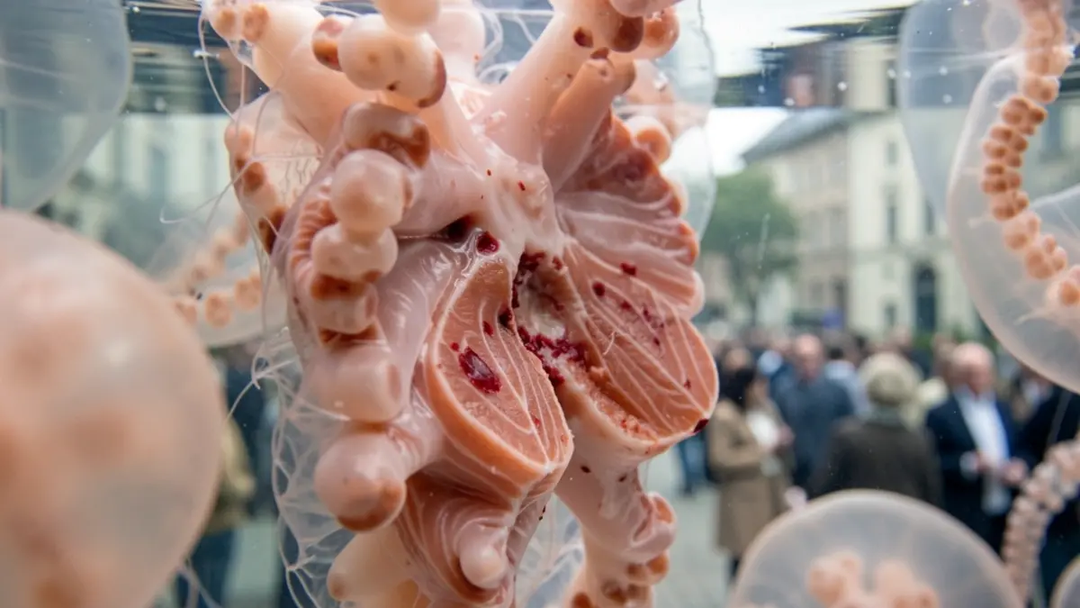 Imagen genérica de branquias de pez estresadas con tentáculos de medusa alrededor.