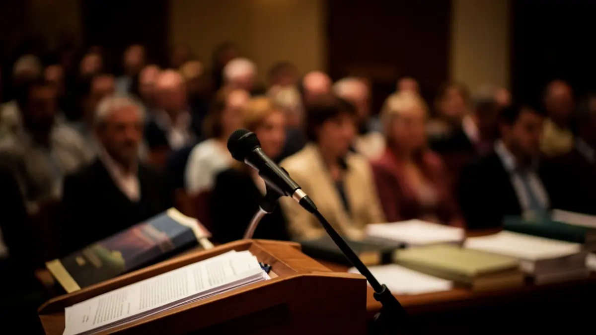 Generic image of a microphone on a lectern.
