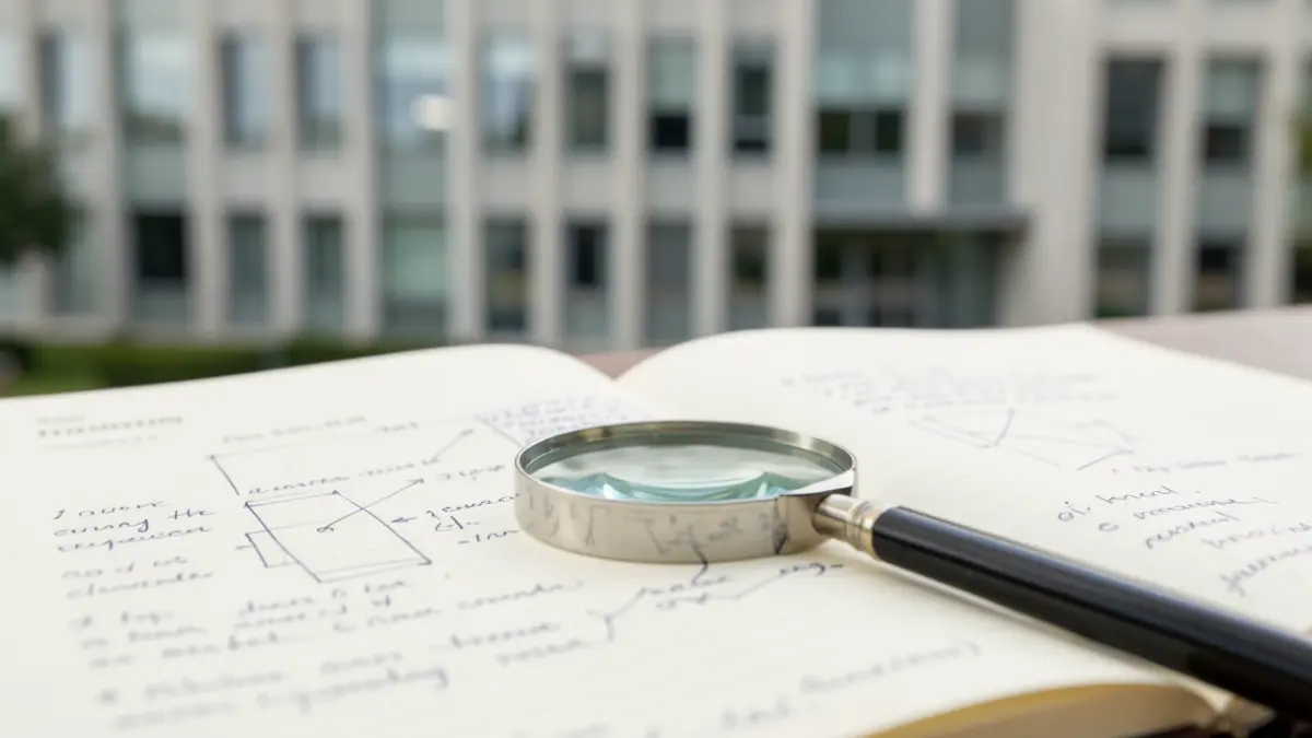 Imatge genèrica d'un quadern de recerca amb notes manuscrites i un escriptori universitari al fons.