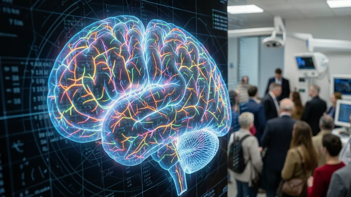 Generic image of a brain with digital patterns and neural lights.