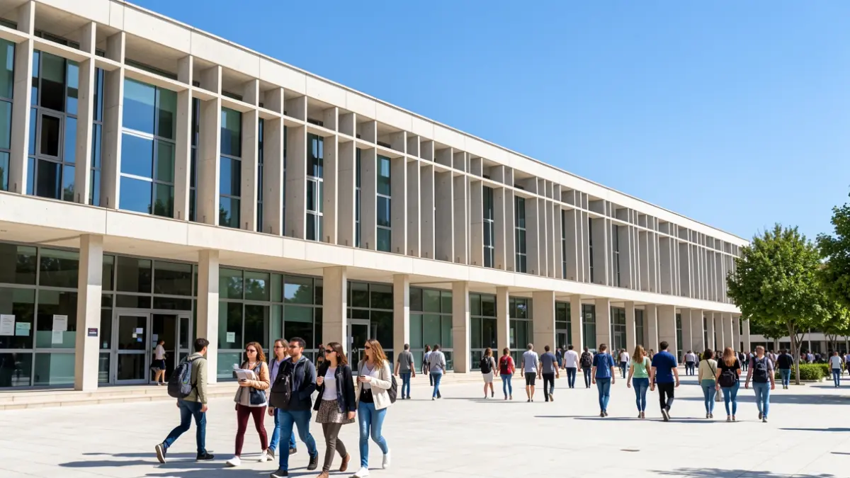Imatge de la seu de la UNED a Elda amb estudiants.