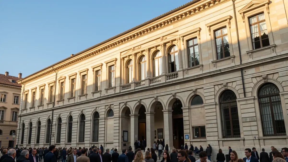 Generic image of a Mediterranean university facade with classical architectural elements, warm afternoon light, and blue sky.