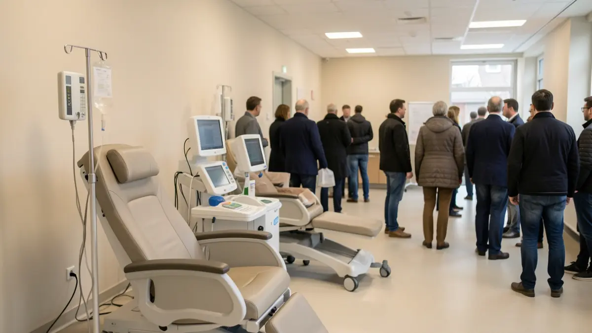 Imatge genèrica d'un centre de donació de sang amb una cadira de donació i equipament mèdic.
