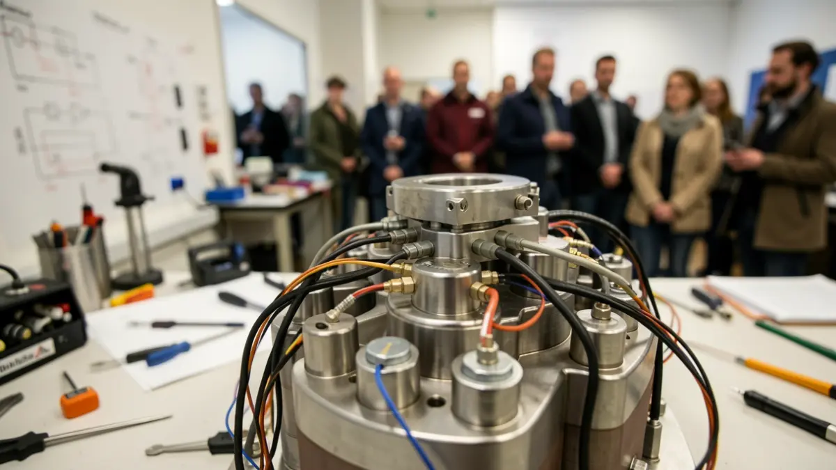 Imatge genèrica d'un prototip de cel·la de combustible d'hidrogen en un entorn de laboratori universitari.