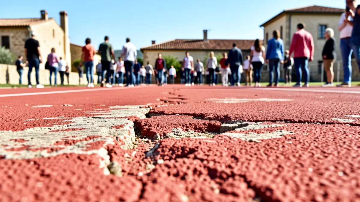 Imatge genèrica d'una pista d'atletisme amb desperfectes.