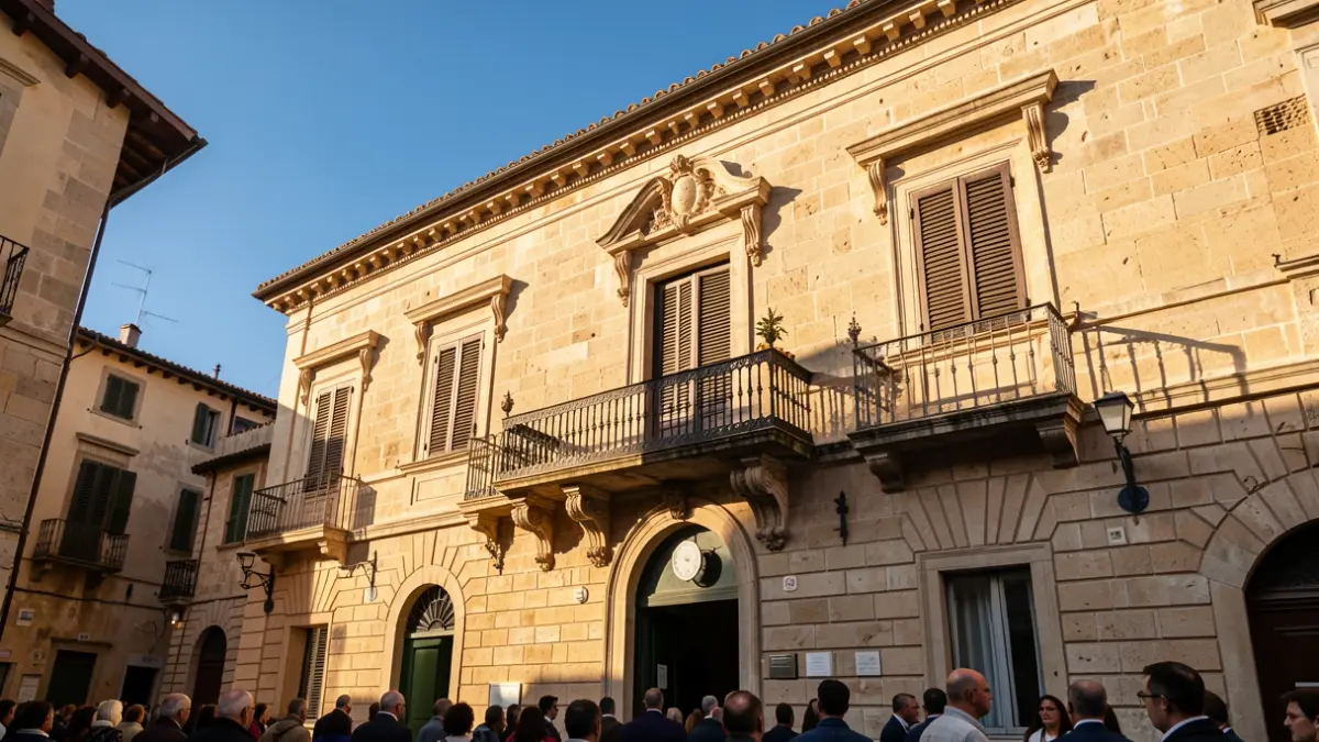 Imagen genérica de la fachada de un ayuntamiento mediterráneo con balcón.