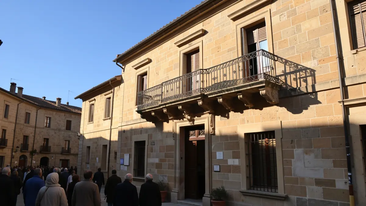 Imagen genérica de un edificio histórico con balcón y luz de tarde.
