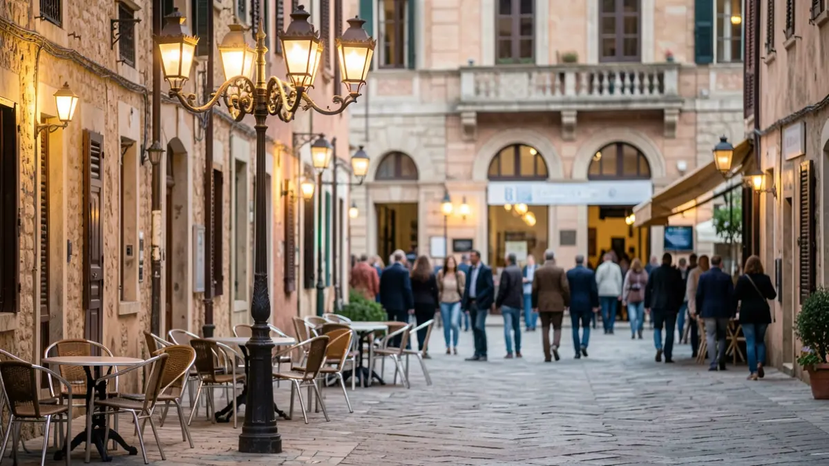 Imatge genèrica d'una plaça mediterrània amb arquitectura tradicional i enllumenat públic.