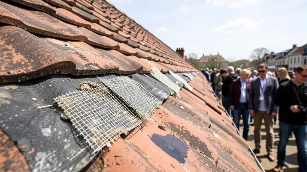Generic image of a roof under repair with waterproofing materials.