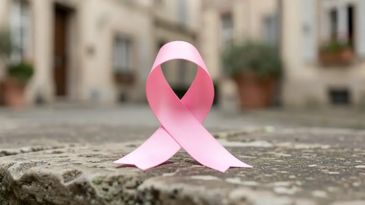 Imatge genèrica d'un llaç rosa sobre una superfície de pedra.
