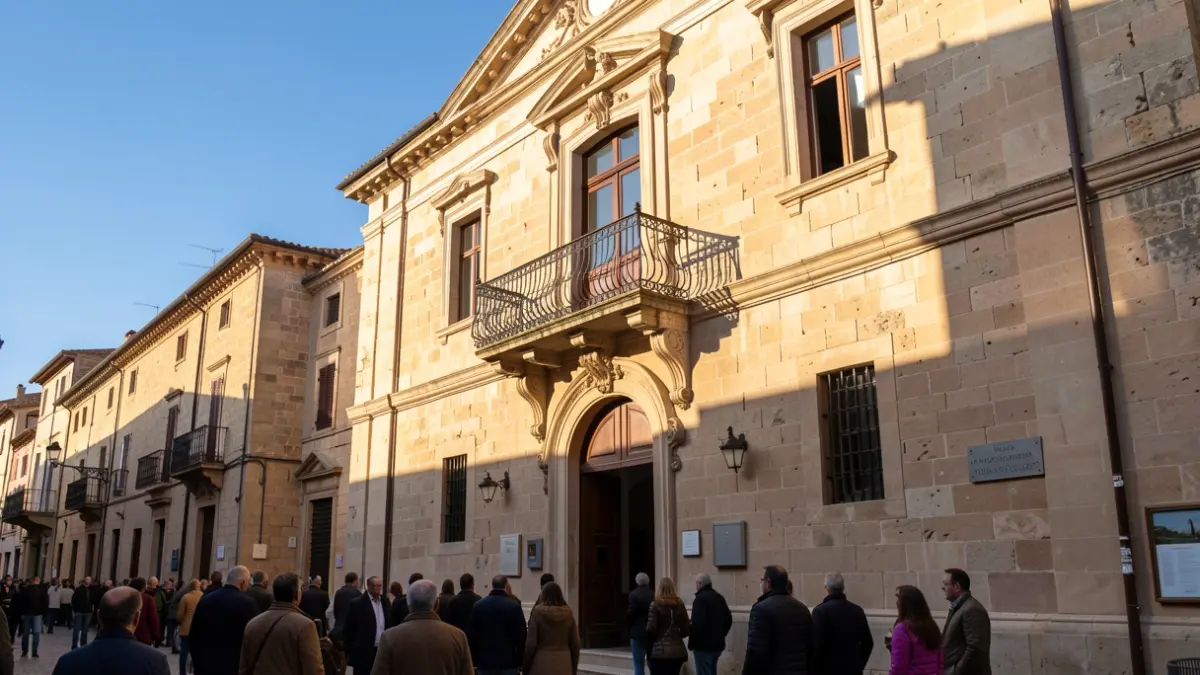 Imatge genèrica de la façana d'un ajuntament mediterrani amb balcó i baranes de ferro, il·luminat per la llum del sol de la vesprada.