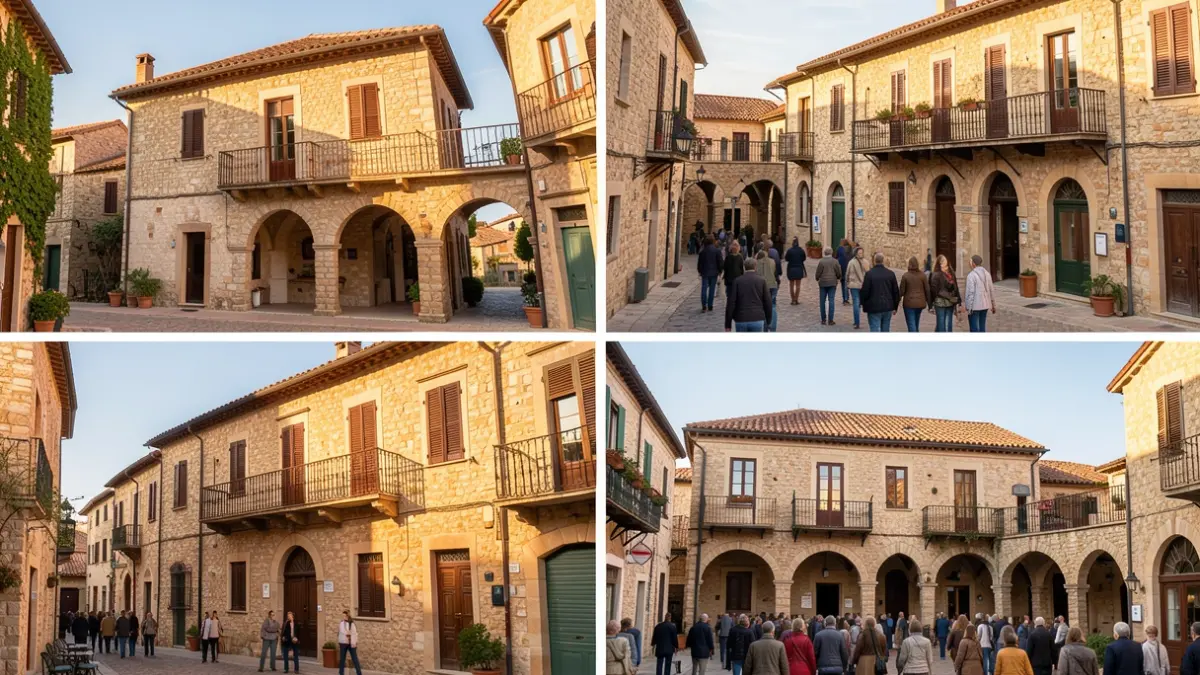 Imatge genèrica de les façanes de quatre ajuntaments mediterranis amb detalls arquitectònics diversos.